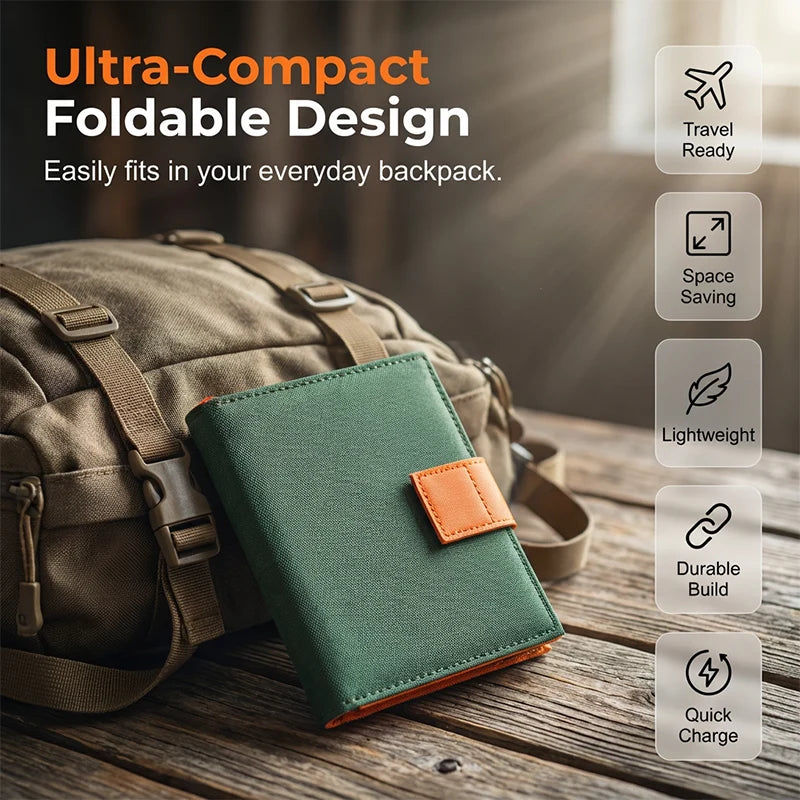 Solar Charger Foldable Ultralight USB Ports & Carabiner Mount