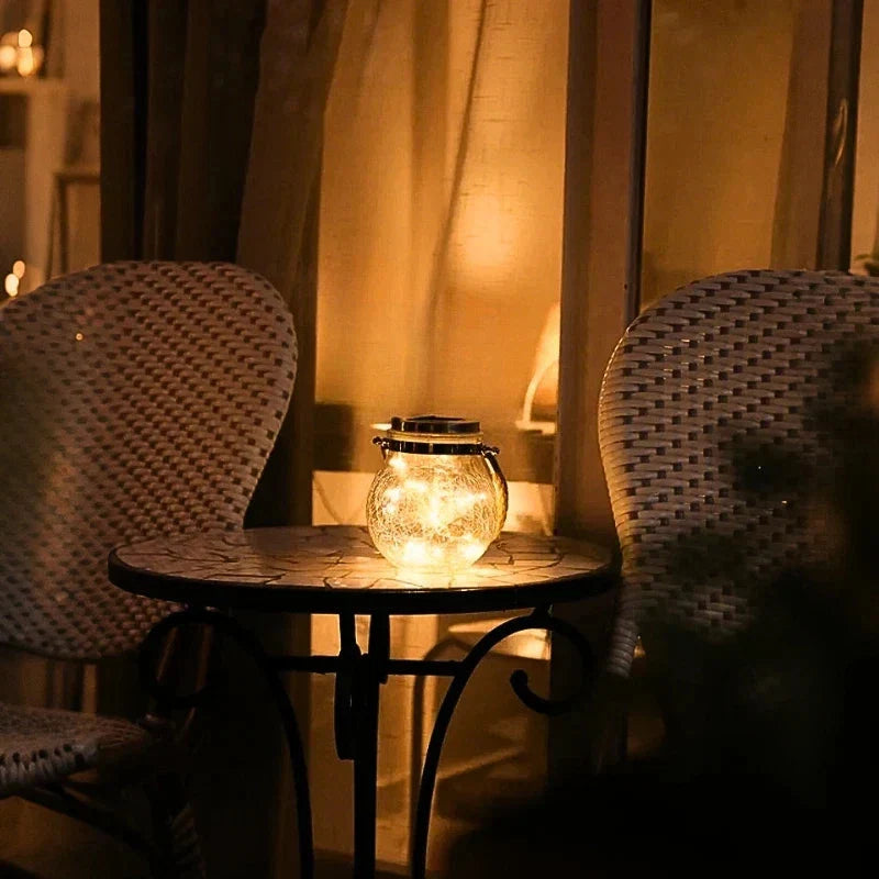 Solar Garden Lantern Crackle Glass Twilight Sensor