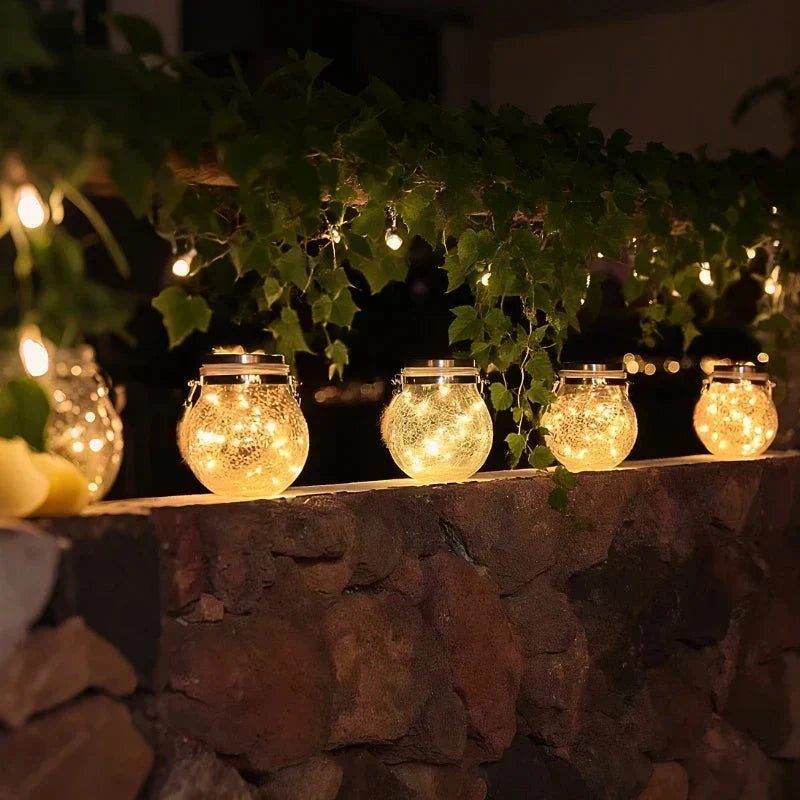 Solar Garden Lantern Crackle Glass Twilight Sensor