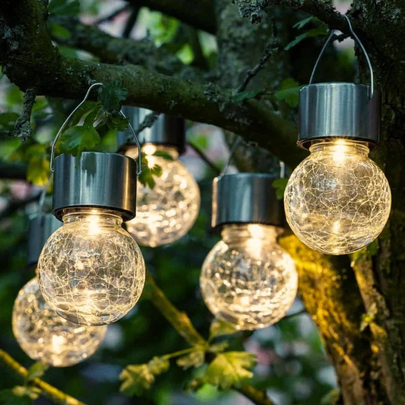 Solar Garden Lantern Crackle Glass Twilight Sensor