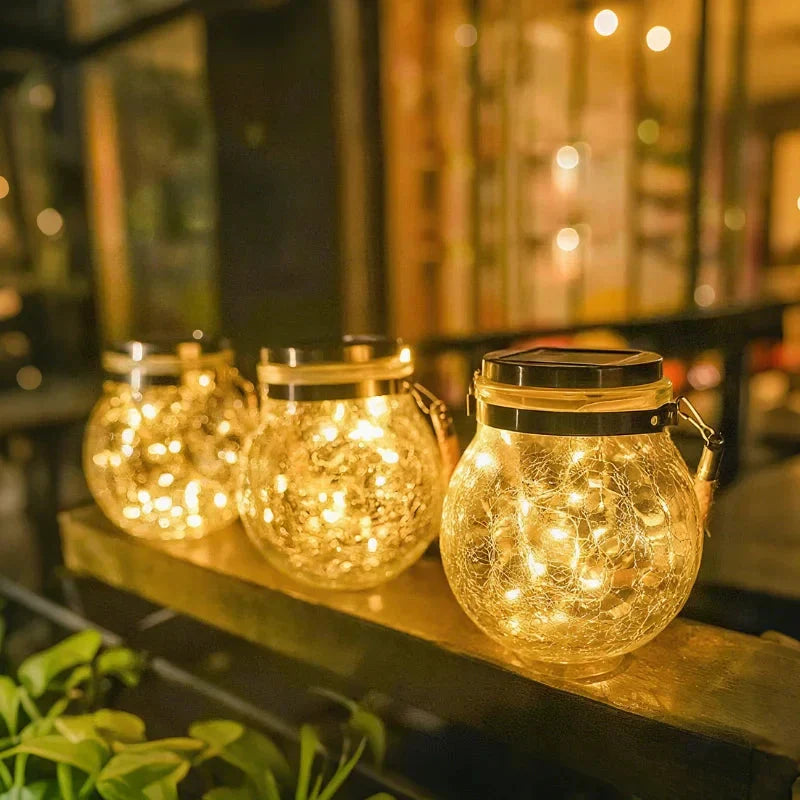 Solar Garden Lantern Crackle Glass Twilight Sensor