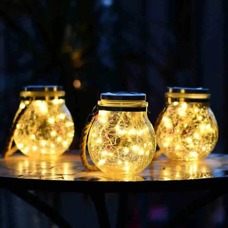 Solar Garden Lantern Crackle Glass Twilight Sensor