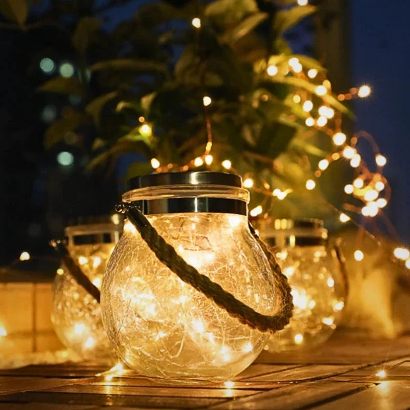 Solar Garden Lantern Crackle Glass Twilight Sensor