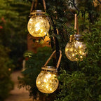 Solar Garden Lantern Crackle Glass Twilight Sensor
