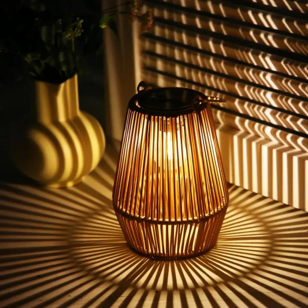 Solar Garden Lantern Handwoven Rattan Waterproof
