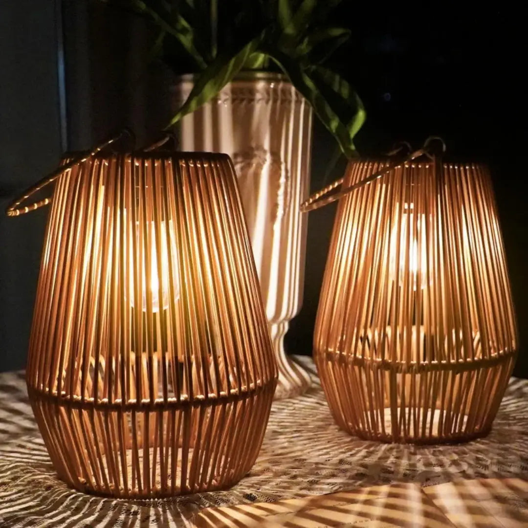 Solar Garden Lantern Handwoven Rattan Waterproof