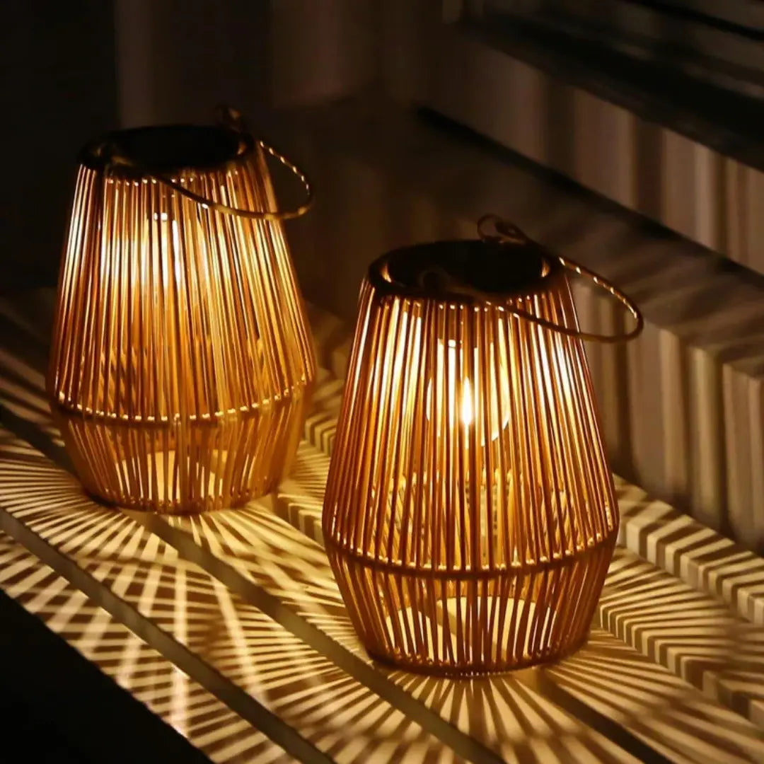 Solar Garden Lantern Handwoven Rattan Waterproof