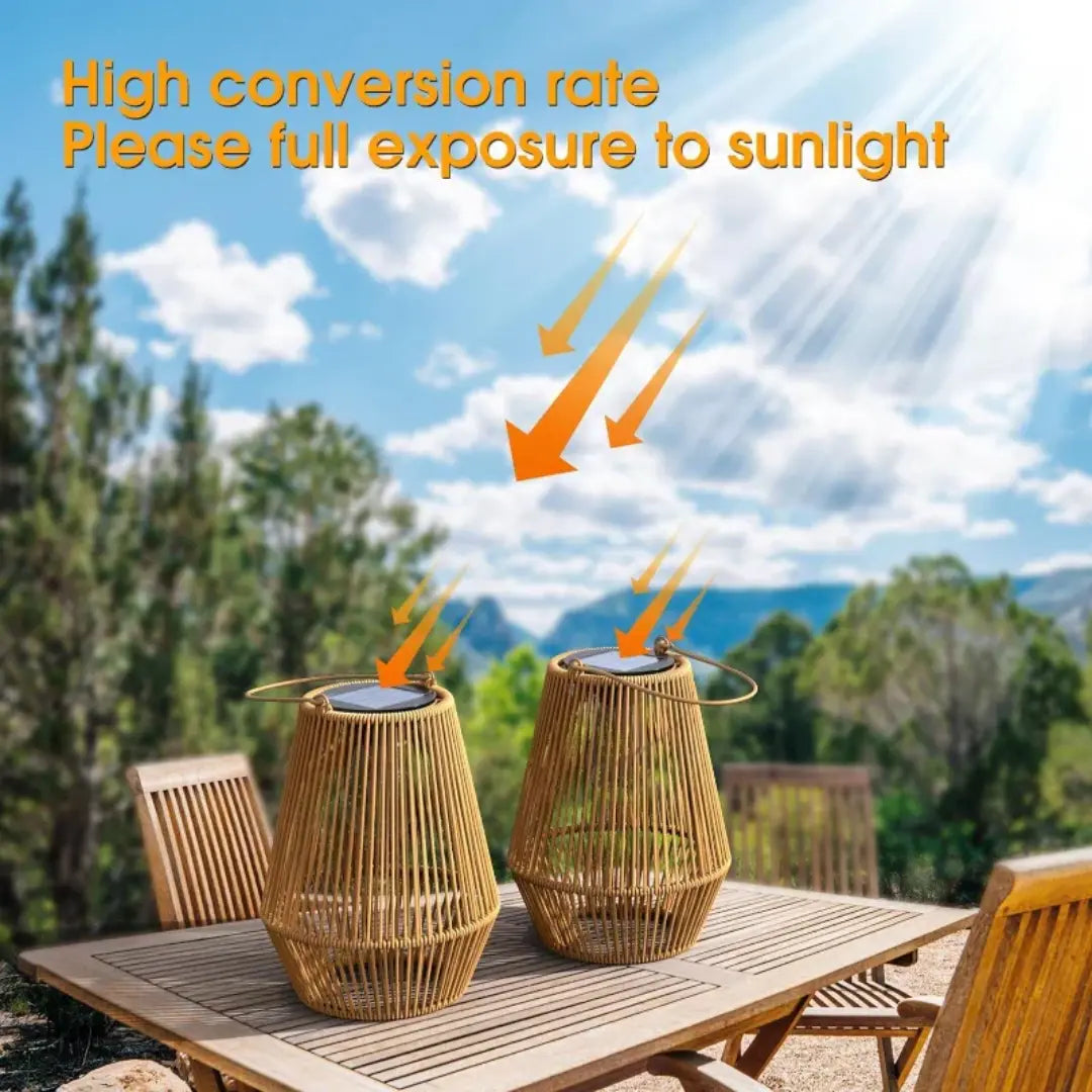 Solar Garden Lantern Handwoven Rattan Waterproof