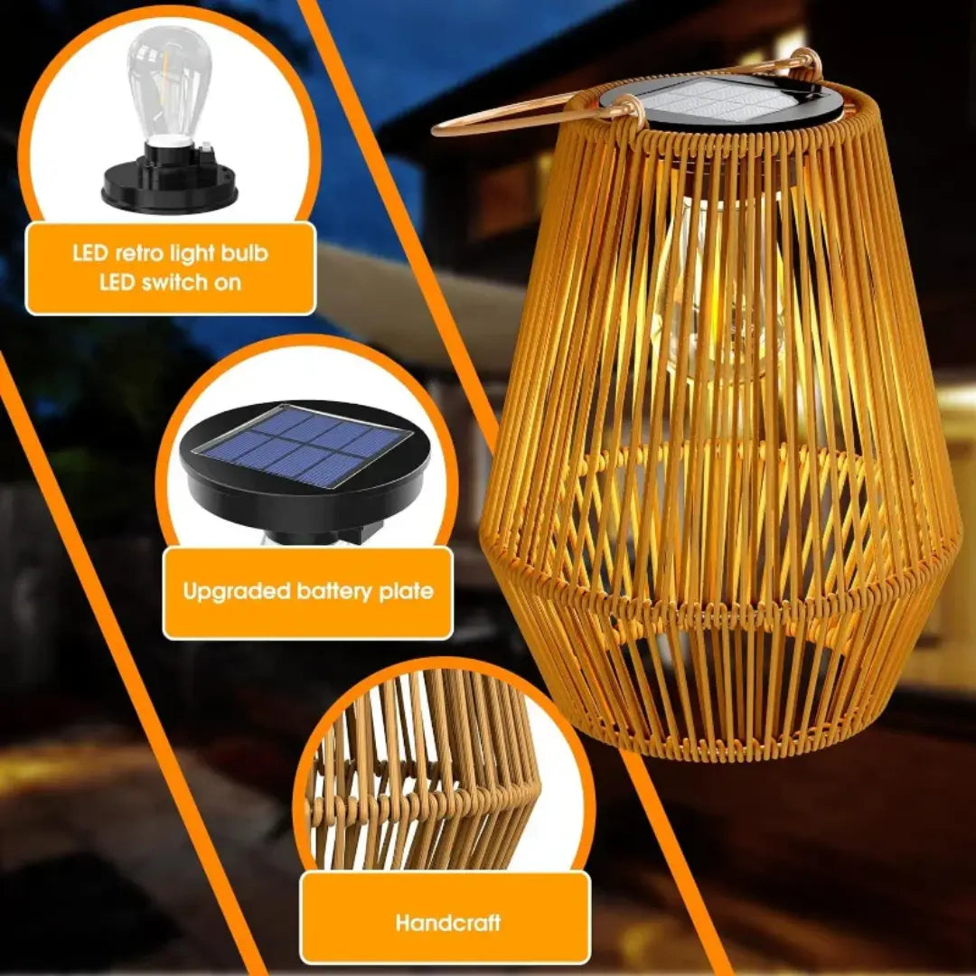 Solar Garden Lantern Handwoven Rattan Waterproof