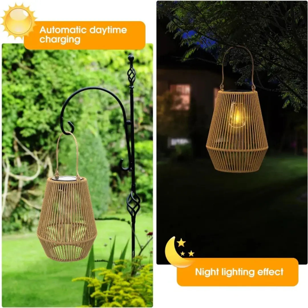 Solar Garden Lantern Handwoven Rattan Waterproof
