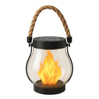 Solar Garden Lantern Realistic Flickering Flame Hemp Rope