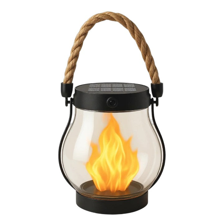 Solar Garden Lantern Realistic Flickering Flame Hemp Rope