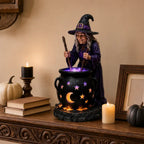 Solar Garden Light Witch Cauldron Weather-Resistant Resin LED