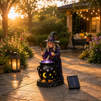 Solar Garden Light Witch Cauldron Weather-Resistant Resin LED