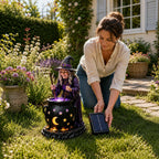 Solar Garden Light Witch Cauldron Weather-Resistant Resin LED