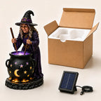 Solar Garden Light Witch Cauldron Weather-Resistant Resin LED