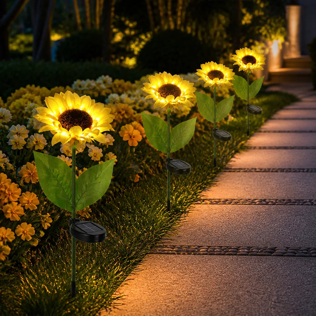 Solar Garden Stake Light Realistic Sunflower Warm White 8-Hour