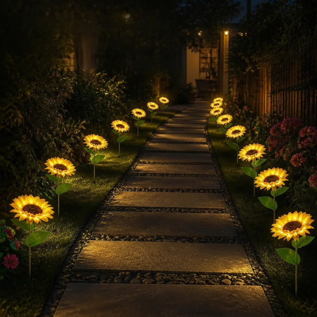 Solar Garden Stake Light Realistic Sunflower Warm White 8-Hour