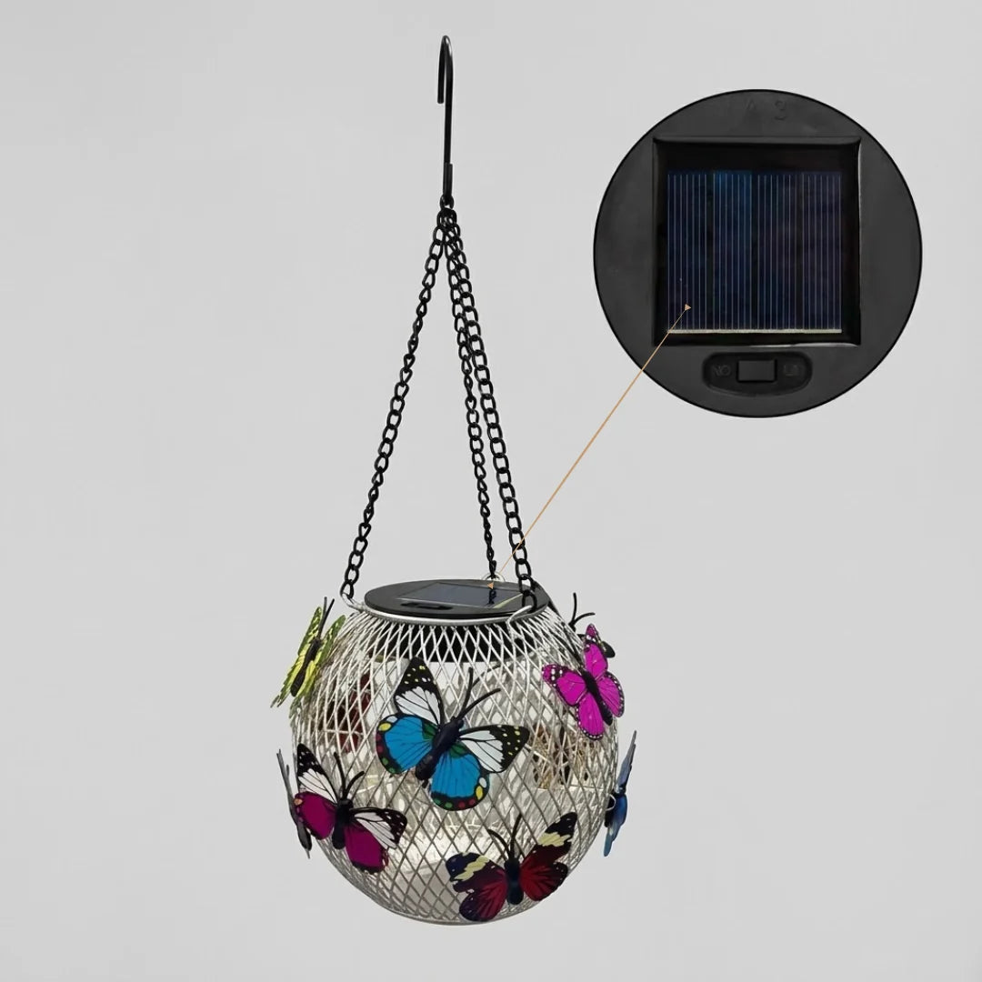 Solar Lantern Iron Butterfly Motif Warm-White LEDs