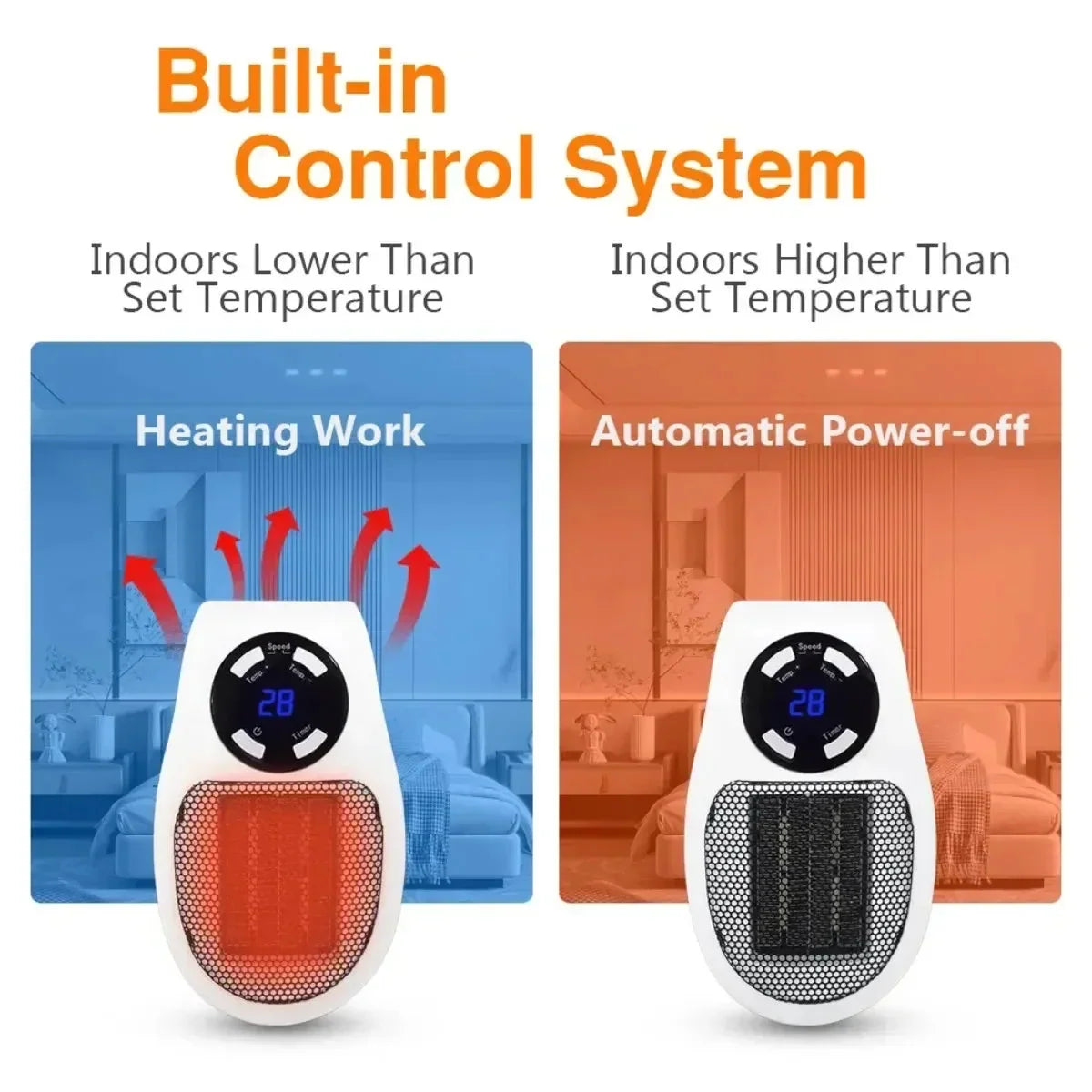 Space Heater Compact Tip-Over & Overheat Protection