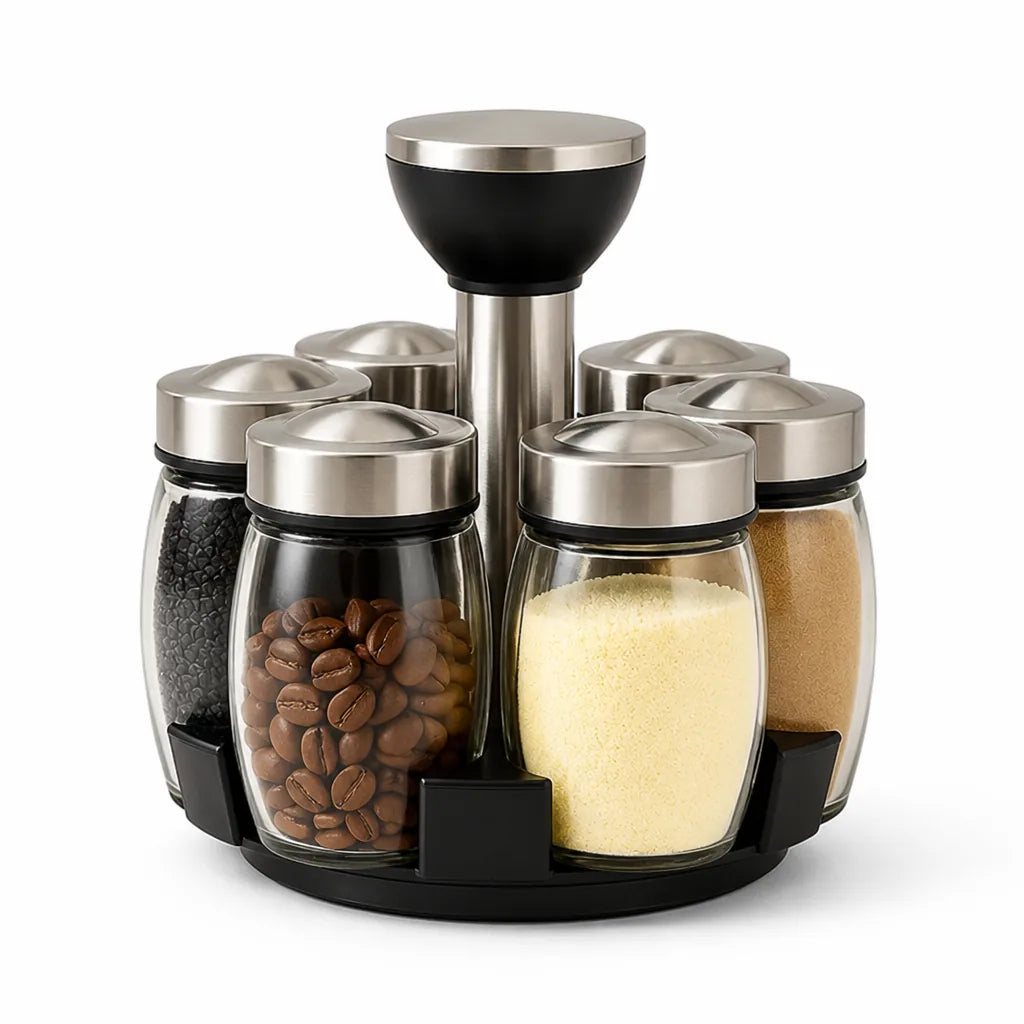 Spice Jar Set 6 Glass Jars Rotating Base