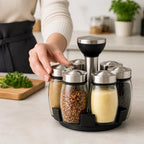Spice Jar Set 6 Glass Jars Rotating Base