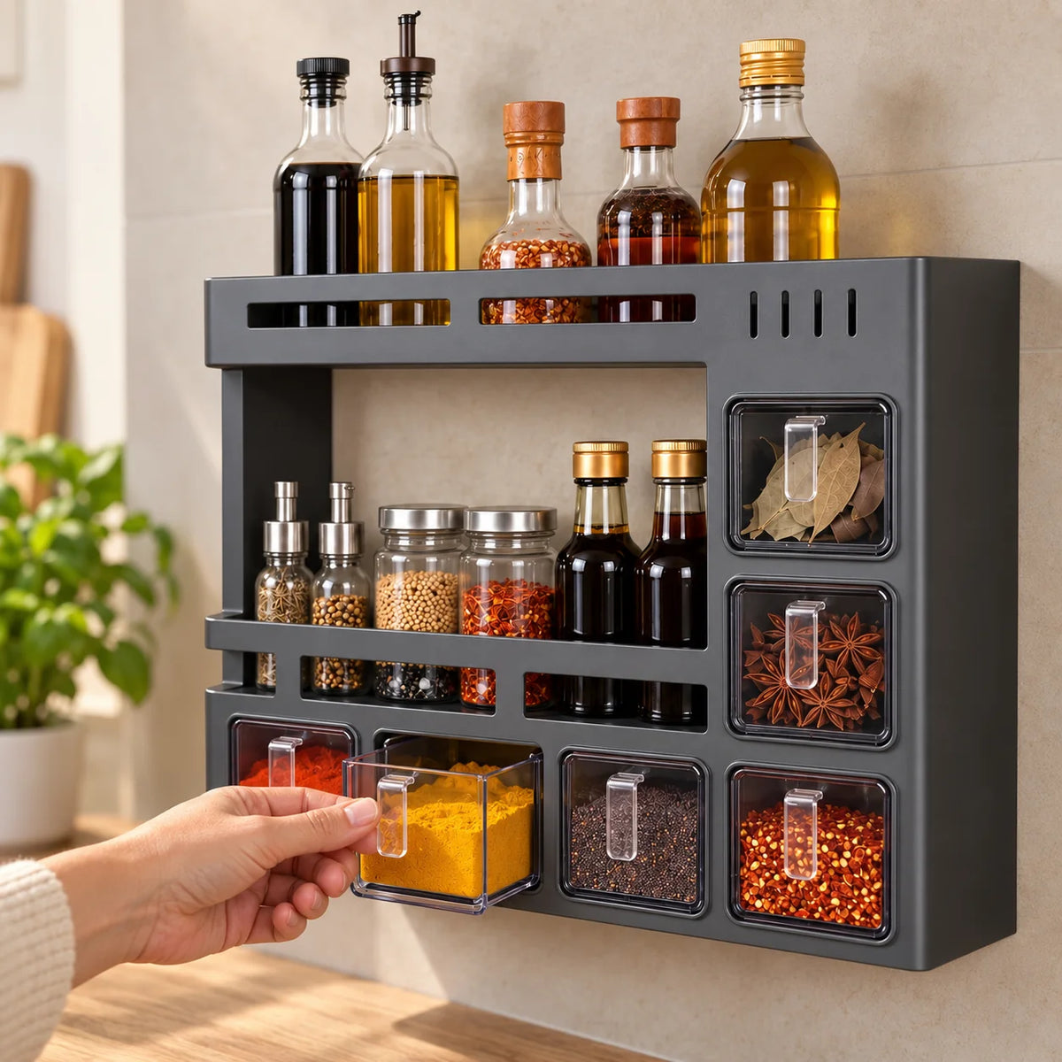 Spice Rack Wall-Mounted 3-Tier Powder-Coated Steel