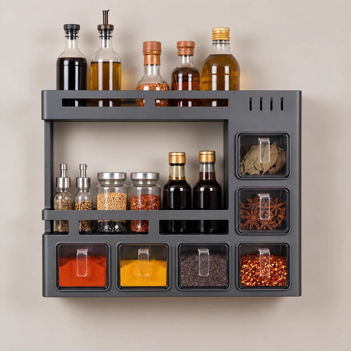 Spice Rack Wall-Mounted 3-Tier Powder-Coated Steel