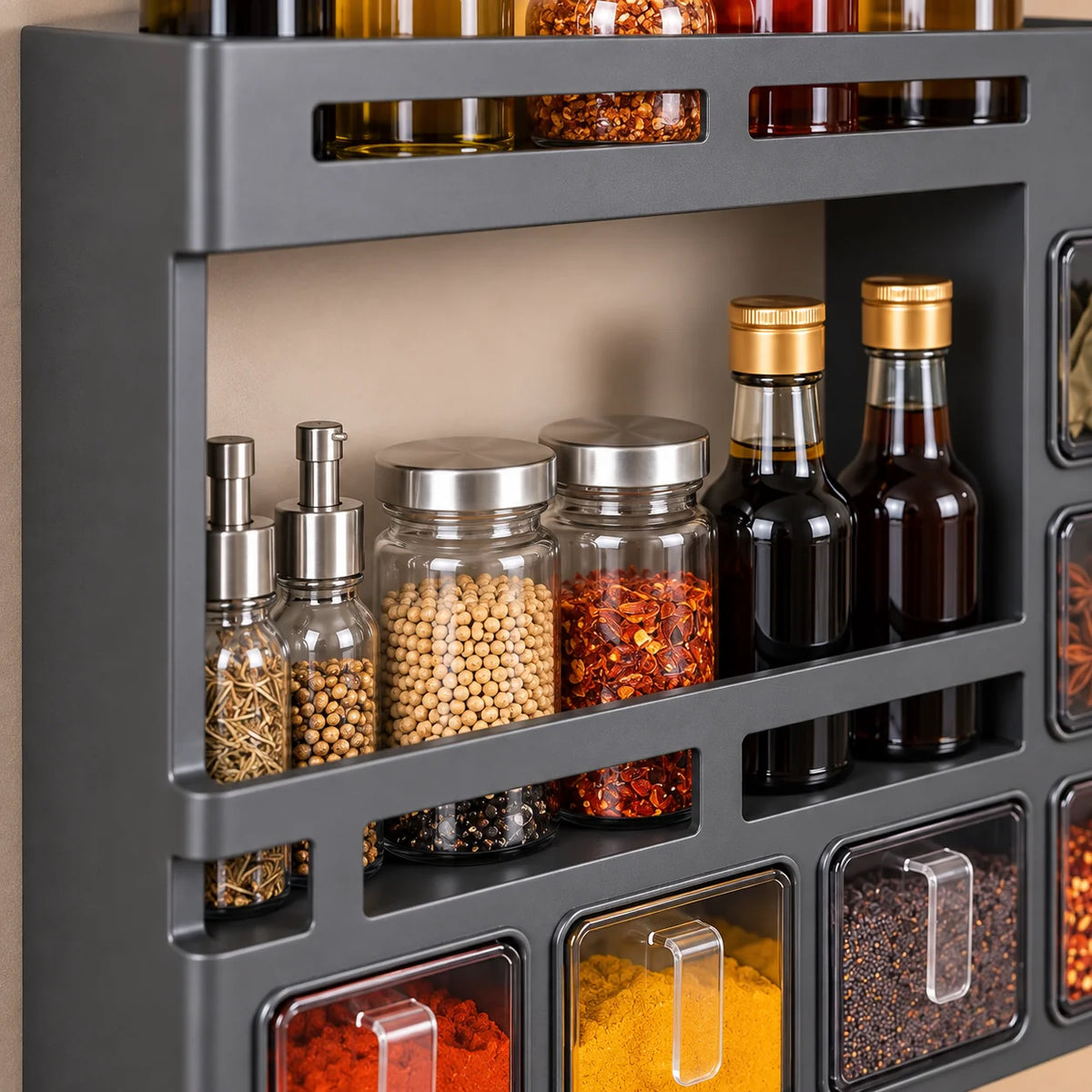 Spice Rack Wall-Mounted 3-Tier Powder-Coated Steel