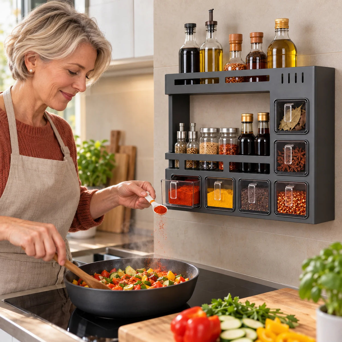 Spice Rack Wall-Mounted 3-Tier Powder-Coated Steel