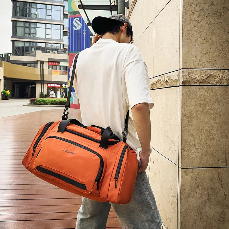 Sports Duffel Bag Spacious Compartment Separate Shoe Pockets Adjustable Shoulder Strap
