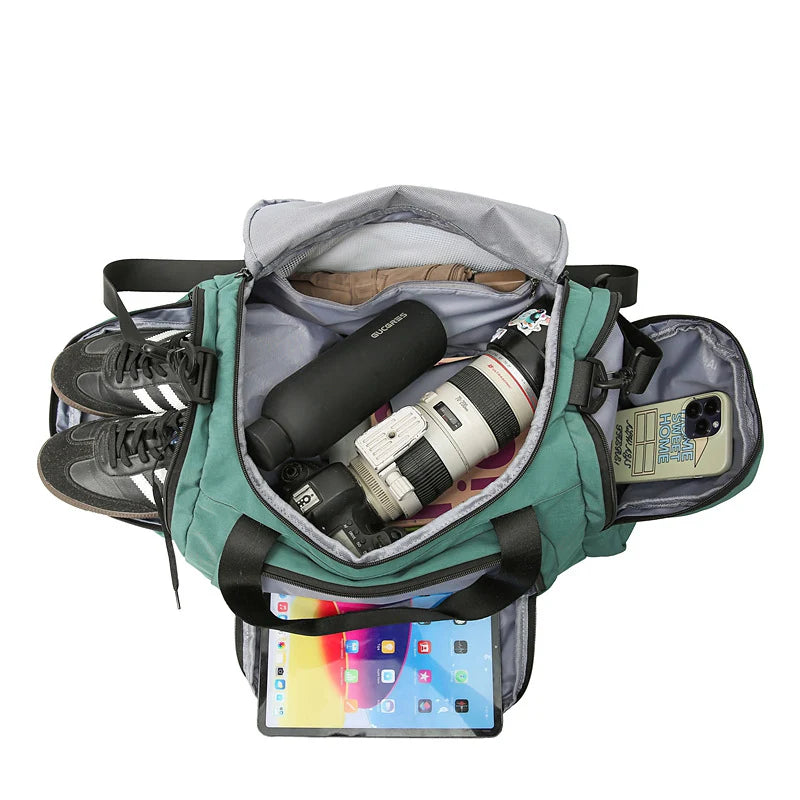 Sports Duffel Bag Spacious Compartment Separate Shoe Pockets Adjustable Shoulder Strap