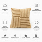 Square Throw Pillow Faux Fur Ribbed Grid Plush Insert