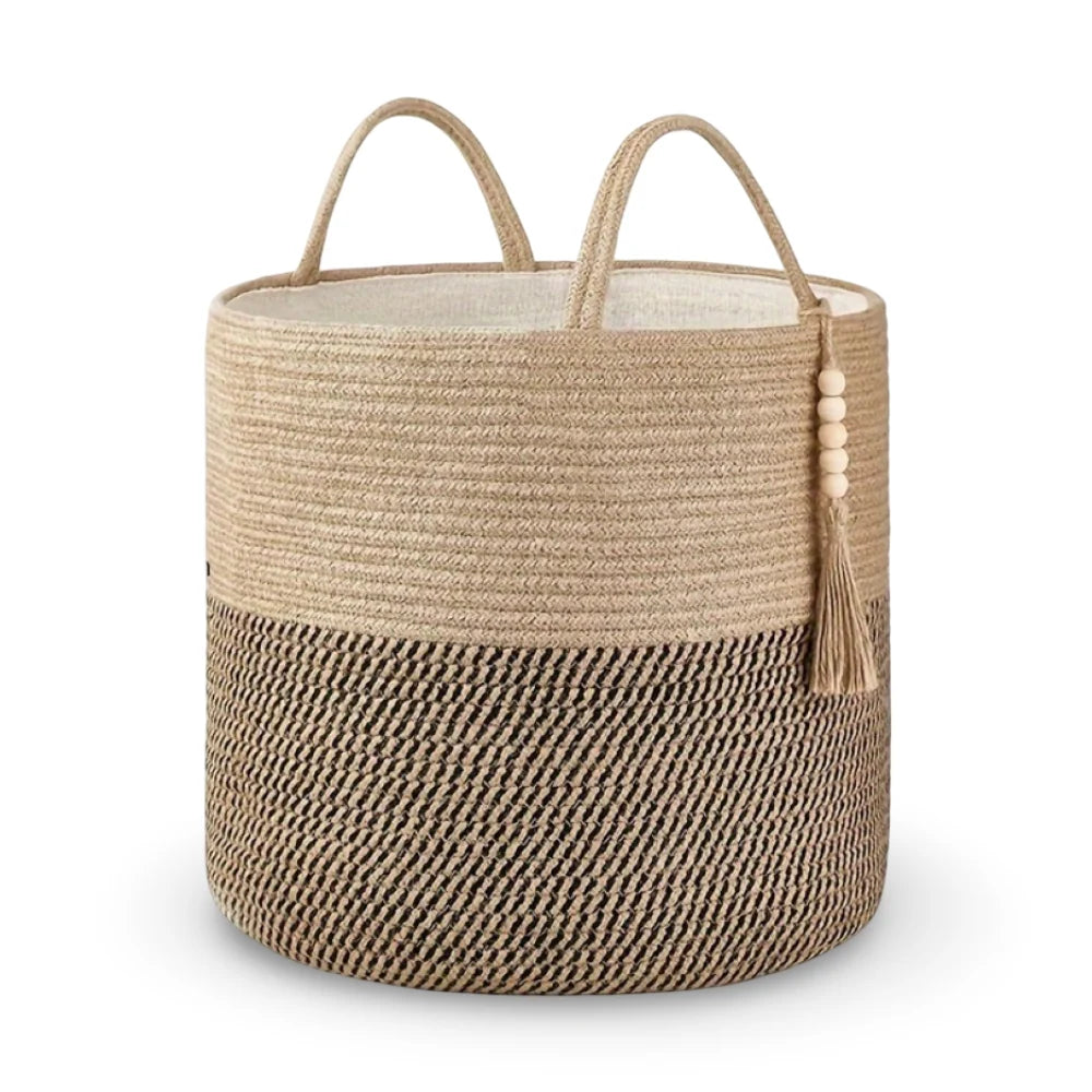Storage Basket Handcrafted Cotton Rope Foldable Reinforced Handles