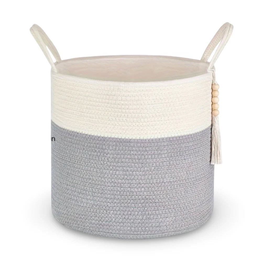 Storage Basket Handcrafted Cotton Rope Foldable Reinforced Handles