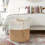Storage Basket Handcrafted Cotton Rope Foldable Reinforced Handles