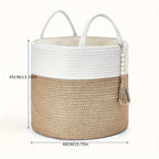 Storage Basket Handcrafted Cotton Rope Foldable Reinforced Handles