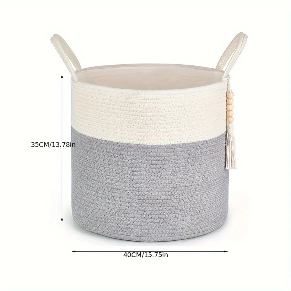 Storage Basket Handcrafted Cotton Rope Foldable Reinforced Handles