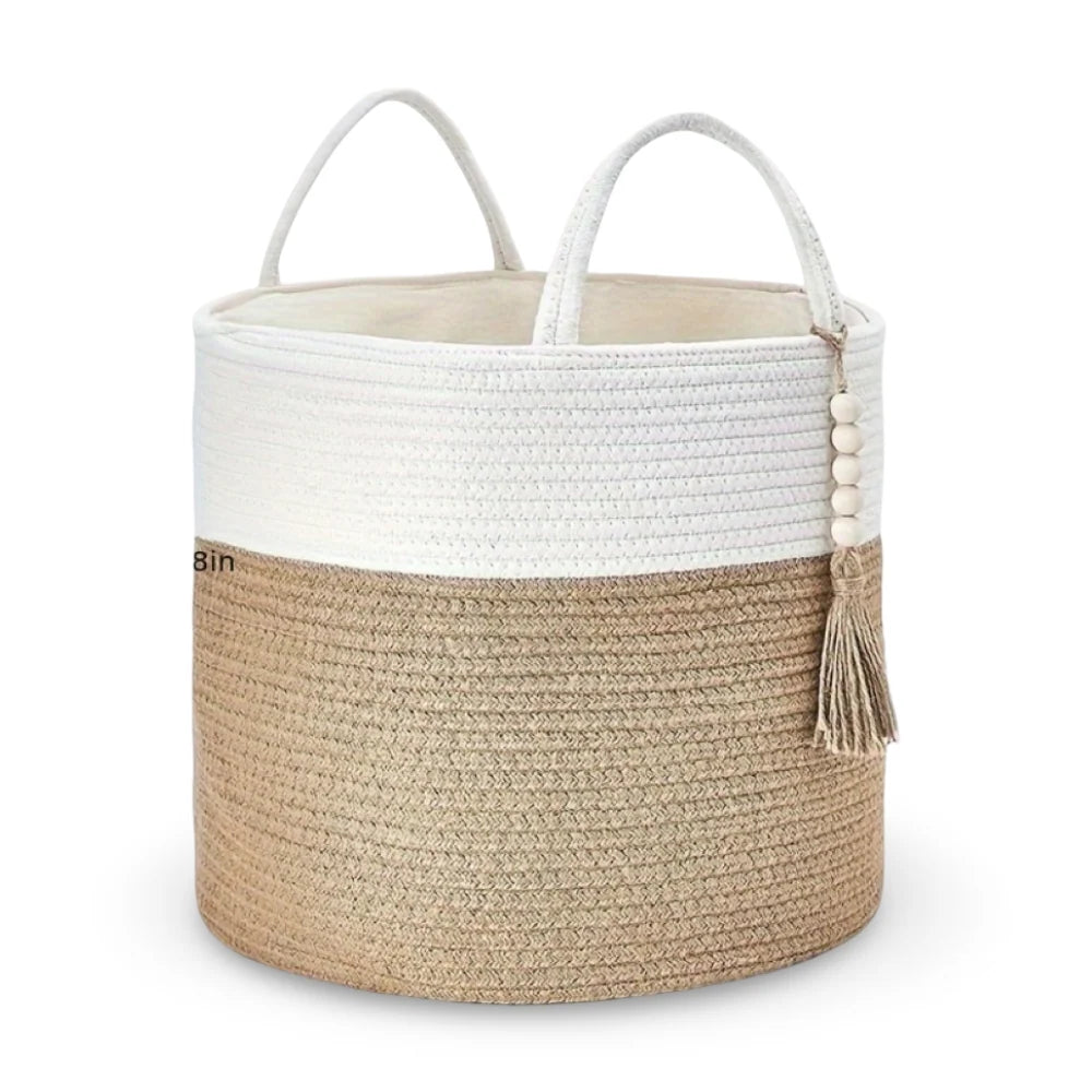 Storage Basket Handcrafted Cotton Rope Foldable Reinforced Handles