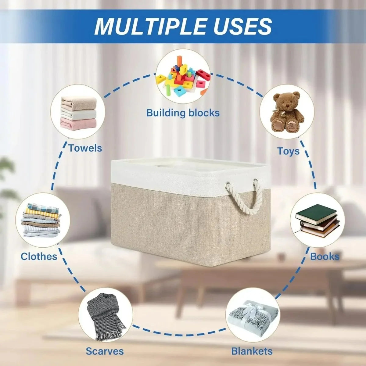Storage Basket Linen Fabric Lightweight Wipe-Clean