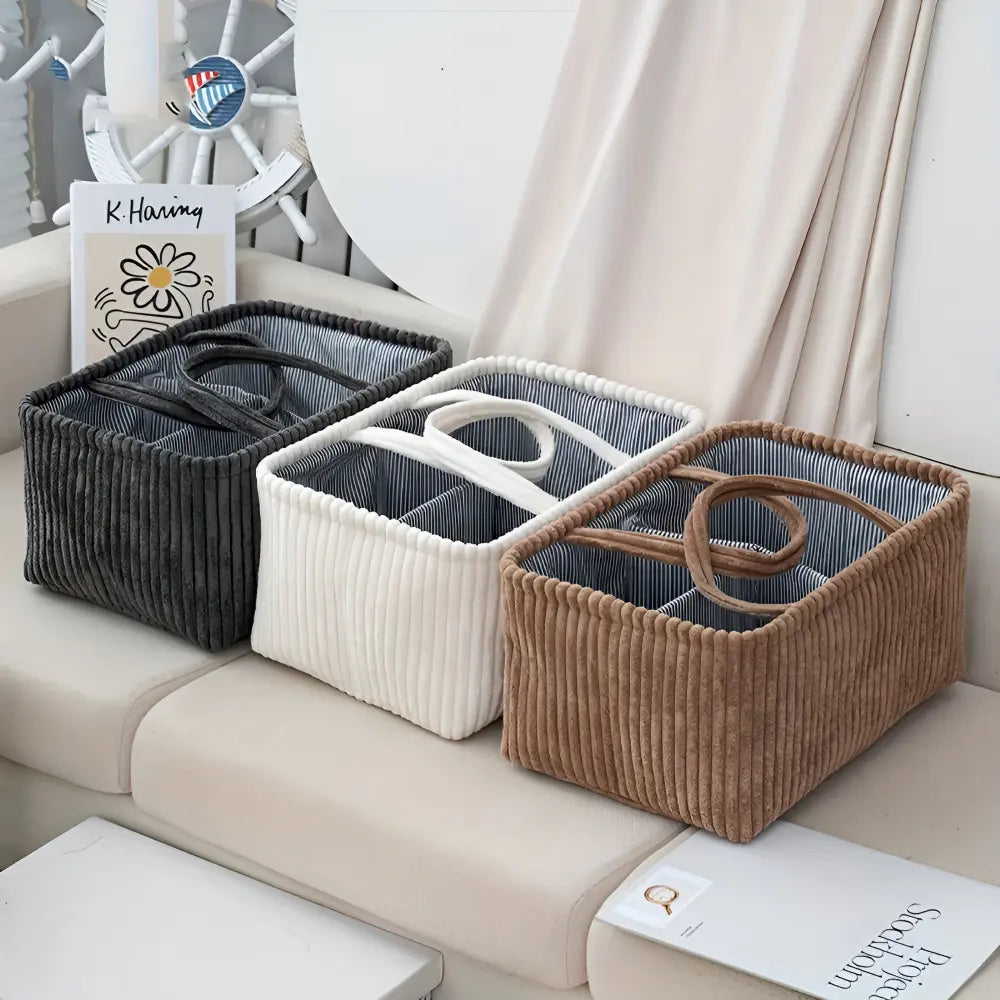Storage Basket Multi-Compartment Polyester Carrying Handles
