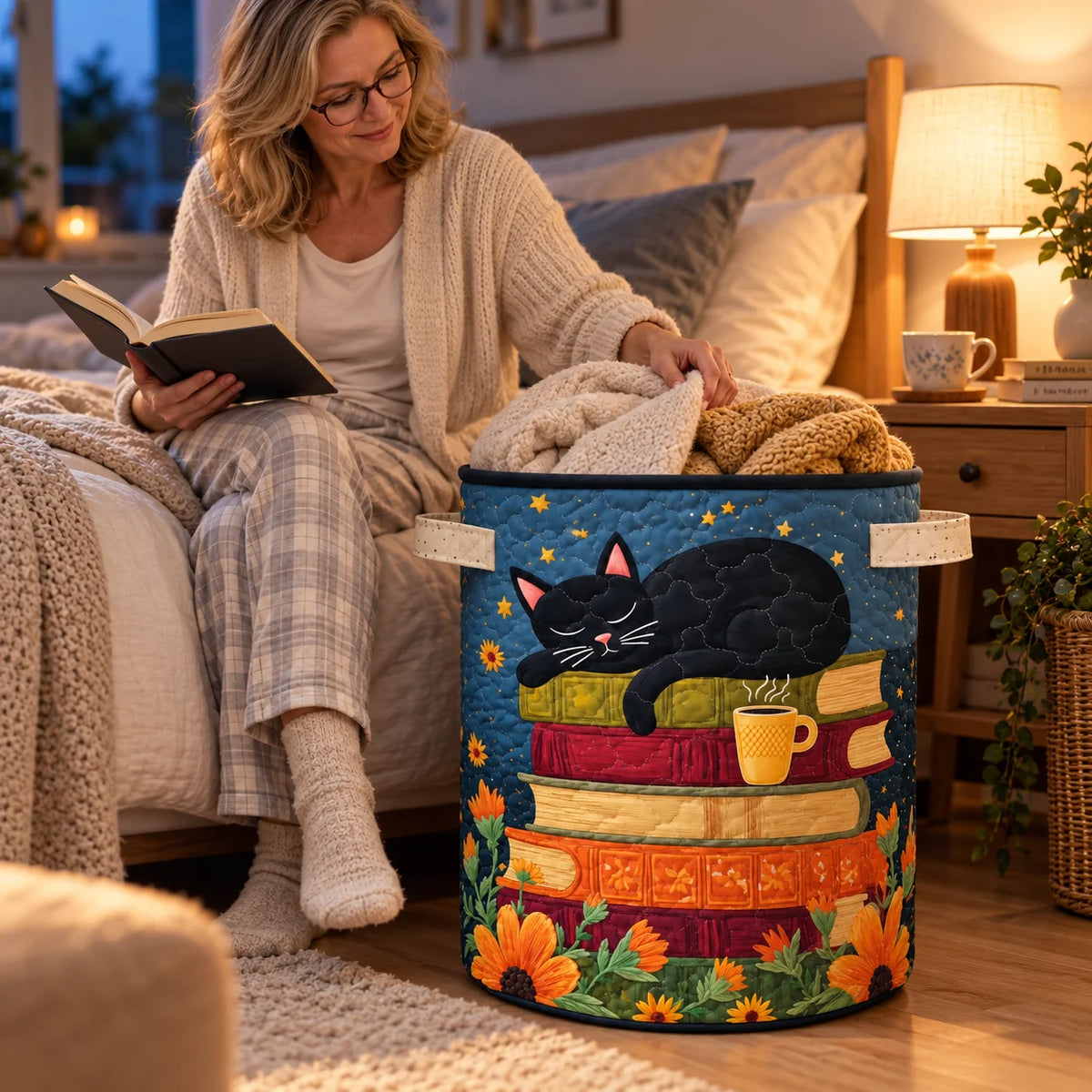 Storage Basket Quilted Animal Print Foldable Polyester Stands Upright