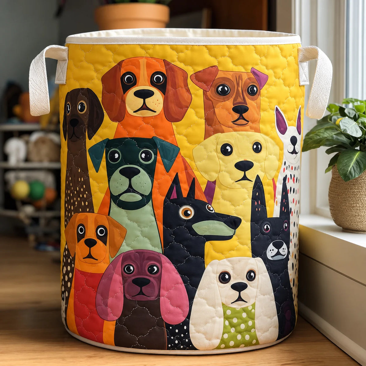 Storage Basket Quilted Animal Print Foldable Polyester Stands Upright
