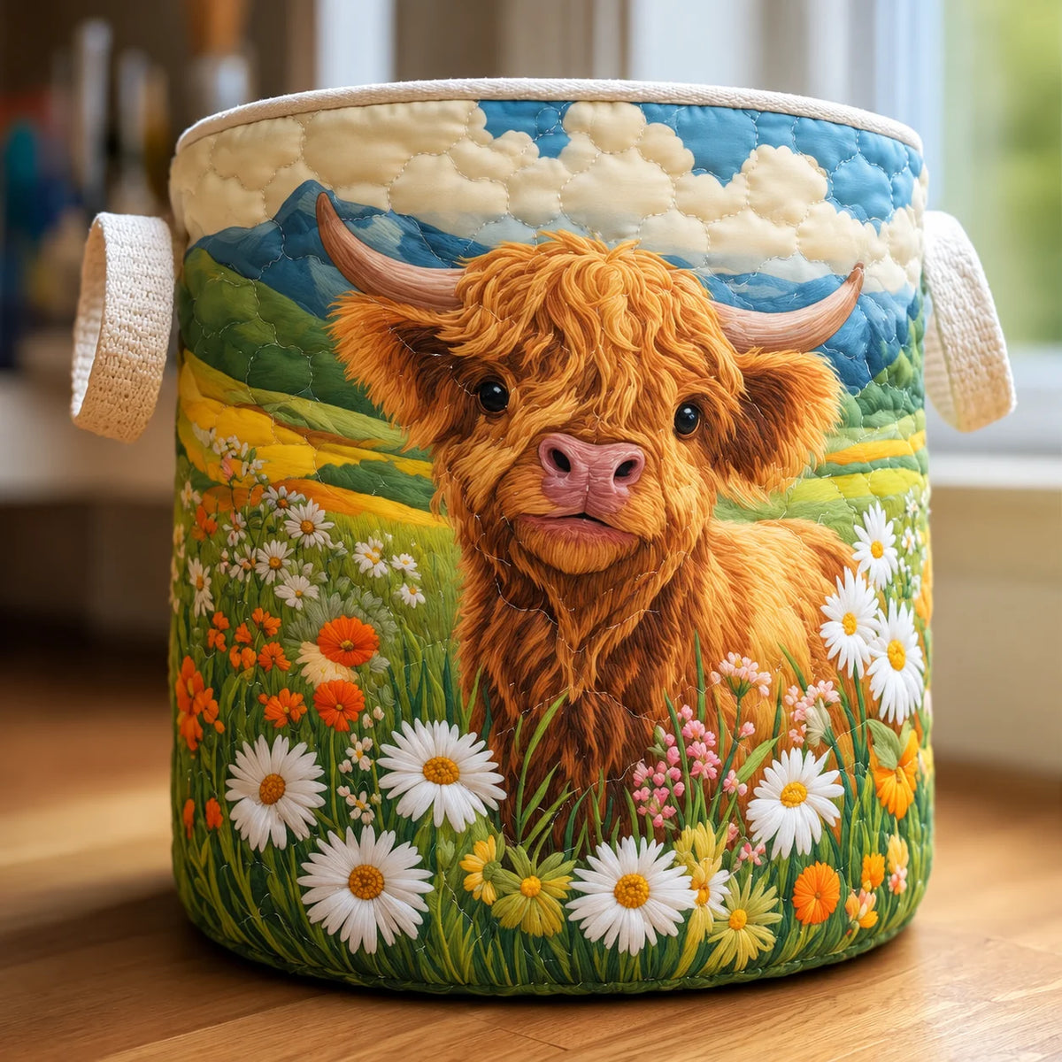 Storage Basket Quilted Animal Print Foldable Polyester Stands Upright