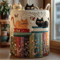 Storage Basket Quilted Embroidered Cat Design