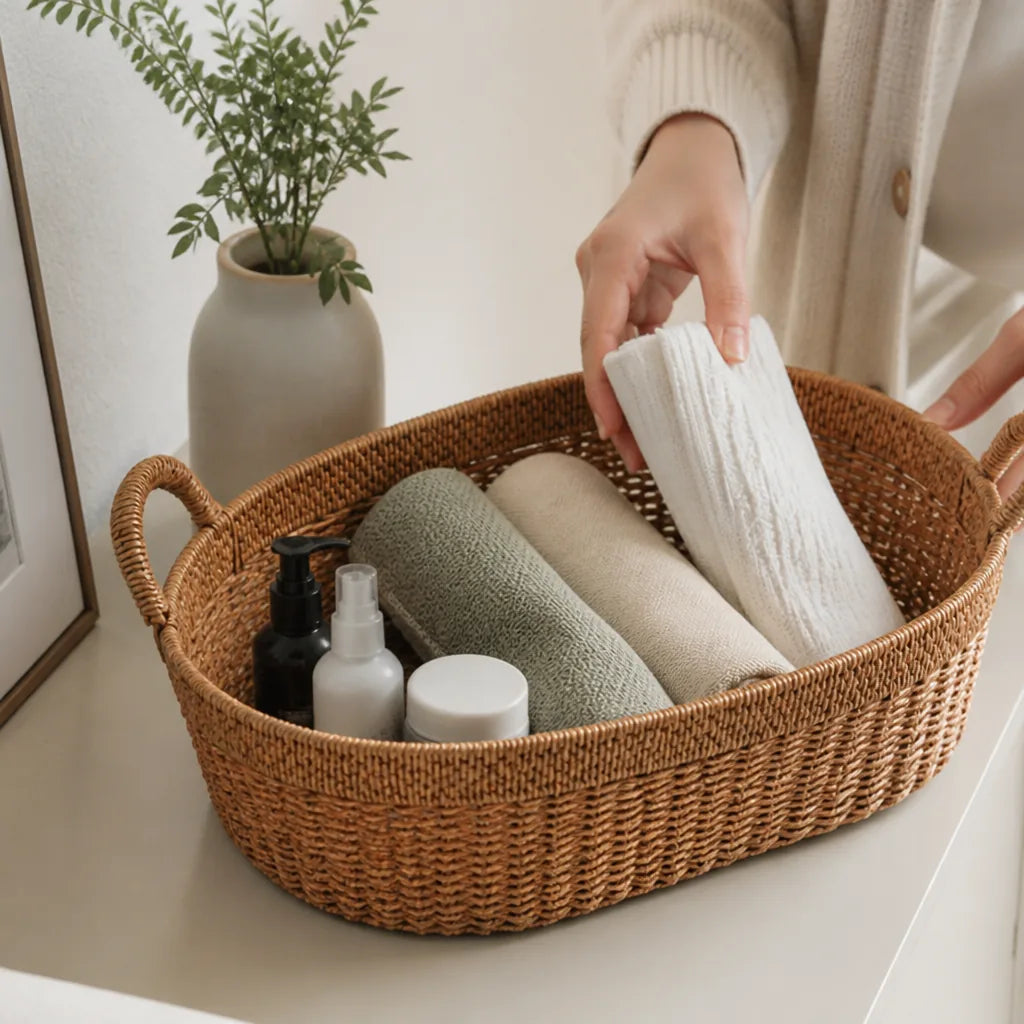 Storage Basket Rectangular Handwoven Natural Fibers