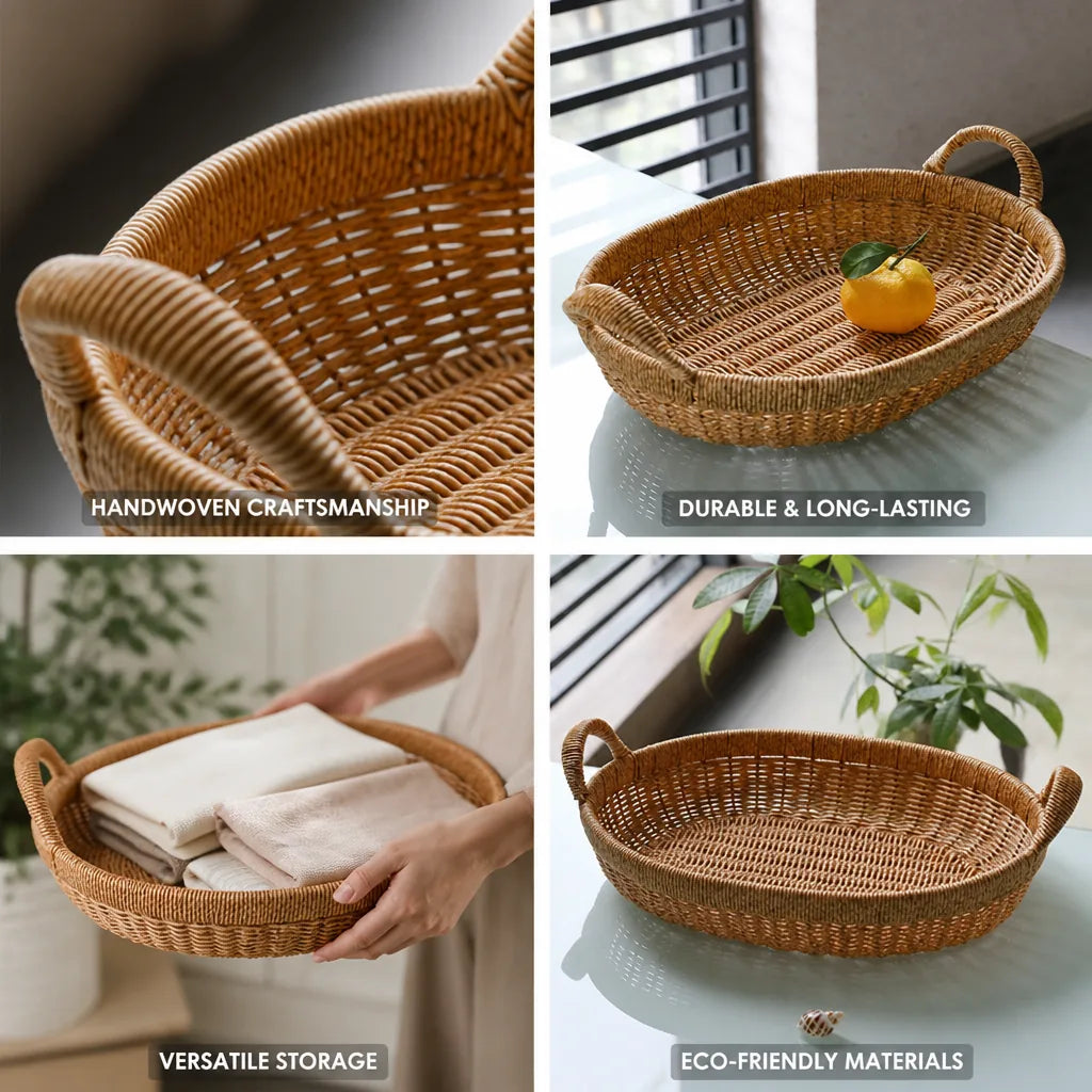 Storage Basket Rectangular Handwoven Natural Fibers
