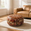 Storage Ottoman Kilim Patchwork Faux Leather Removable Lid
