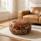Storage Ottoman Kilim Patchwork Faux Leather Removable Lid