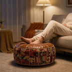 Storage Ottoman Kilim Patchwork Faux Leather Removable Lid